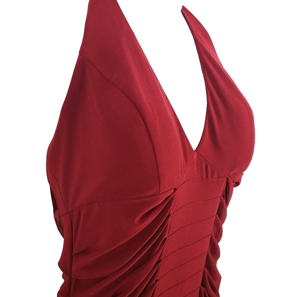Sue Wong Halter Ruched Sheath Dress Size 10 Red Cranberry Burgundy Bodycon Lined
